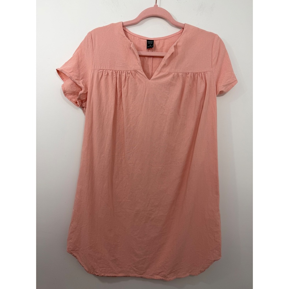 Emery Rose Womens Peach Pink Cotton Split Neck Shift Dress Short Sleeve Size M